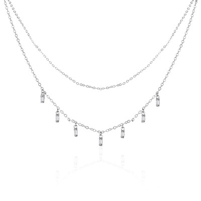 Agato - Dvojitý stříbrný náhrdelník se zirkony AGT-N007W