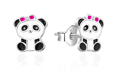 Agato - Stříbrné náušnice se smaltem Panda AGT-ED015P