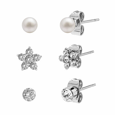 AURA - Sada peckových náušnic s krystaly Preciosa AUPC001 (3 páry náušnic)