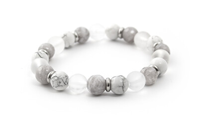 Agato - Korálkový náramek z howlitu, nefritu a křišťálu MINK124/18