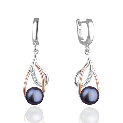 Beneto - Luxusní bicolor náušnice s pravými tmavými perlami AGUC2676P-DARK BLUE