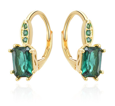 Beneto - Stříbrné náušnice se zeleným krystalem AGUC3350GR-GOLD