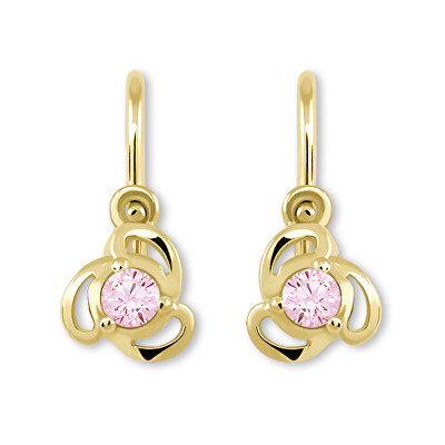 Soliter - Dětské zlaté náušnice s růžovým krystalem 236 001 00950