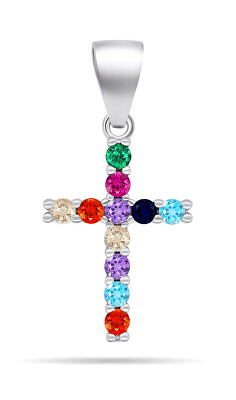Brilio Silver - Barevný stříbrný přívěsek Křížek PT83WRBW