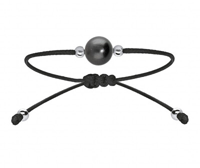 Brilio Silver - Černý textilní náramek s pravou tahitskou perlou 020489H