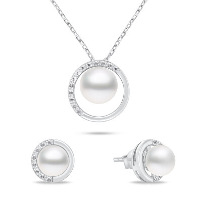 Brilio Silver - Elegantní sada šperků s pravými perlami SET251W (náušnice, náhrdelník)