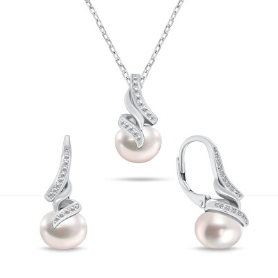 Brilio Silver - Elegantní set šperků s pravými perlami SET298W (řetízek, přívěsek, náušnice)
