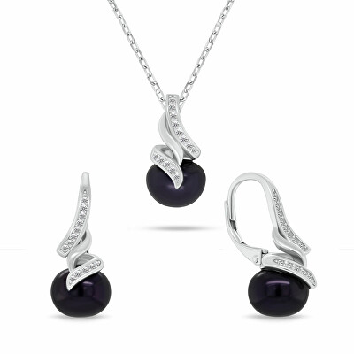 Brilio Silver - Elegantní set šperků s tmavými perlami SET298WBC (náušnice, náhrdelník)