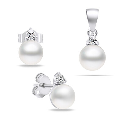 Brilio Silver - Elegantní stříbrný set šperků s perlami SET227W (náušnice, přívěsek)