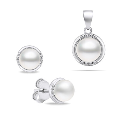 Brilio Silver - Půvabný stříbrný set šperků s perlami SET229W (náušnice, přívěsek)