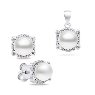 Brilio Silver - Elegantní stříbrný set šperků s perlami SET237W (náušnice, přívěsek)