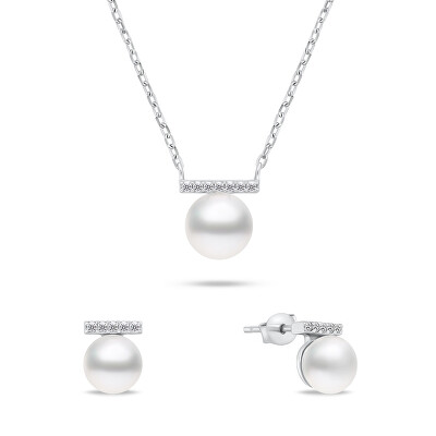 Brilio Silver - Elegantní stříbrný set šperků s perlami SET249W (náušnice, náhrdelník)