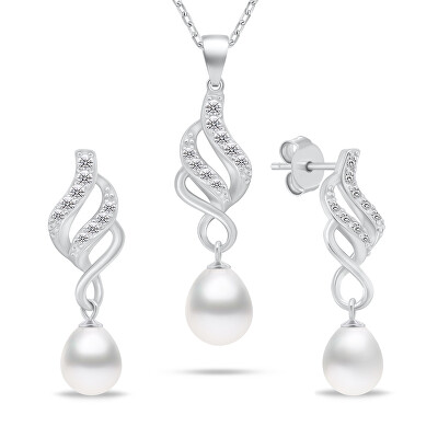 Brilio Silver - Elegantní stříbrný set šperků se zirkony a perlami SET267W (náušnice, náhrdelník)
