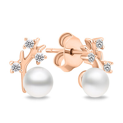 Brilio Silver - Jedinečné bronzové náušnice s pravými perlami EA622R