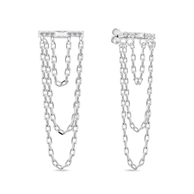 Brilio Silver - Nadčasové řetízkové náušnice se zirkony EA999W