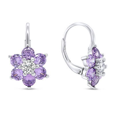Brilio Silver - Něžné stříbrné náušnice s fialovými zirkony Kytičky EA307WAM