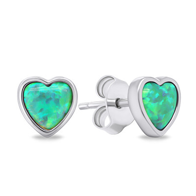 Brilio Silver - Něžné stříbrné náušnice Srdíčka se syntetickými opály EA610WG