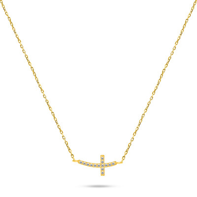 Brilio Silver - Pozlacený náhrdelník Křížek se zirkony NCL57Y