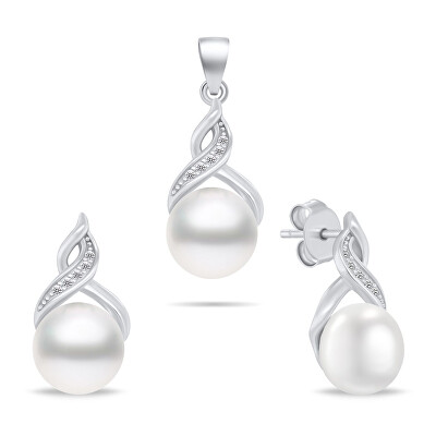 Brilio Silver - Půvabný stříbrný set šperků s perlami SET276W (náušnice, přívěsek)