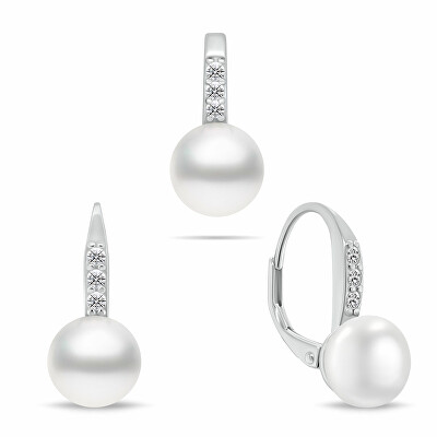 Brilio Silver - Půvabný stříbrný set šperků s perlami SET291W (náušnice, přívěsek)