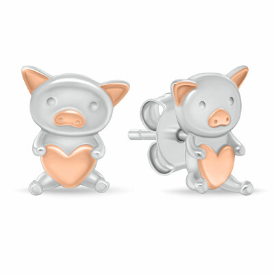 Brilio Silver - Roztomilé stříbrné náušnice Prasátko se srdcem EA1226W