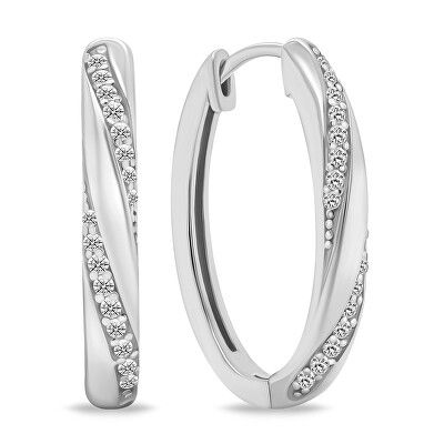 Brilio Silver - Slušivé stříbrné oválné náušnice s čirými zirkony EA661W