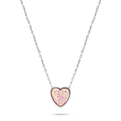 Brilio Silver - Slušivý stříbrný náhrdelník Srdce s opálem NCL74WP