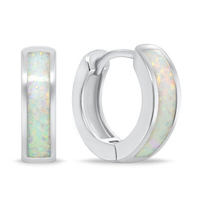 Brilio Silver - Stříbrné kruhové náušnice s bílým opálem EA1047W