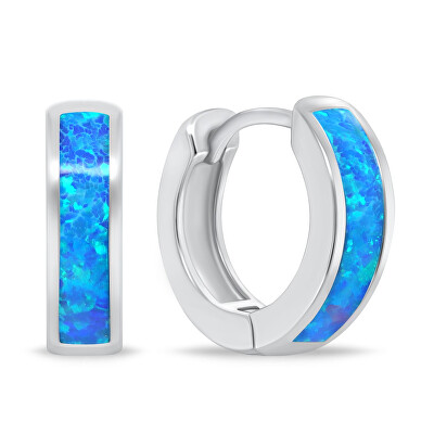 Brilio Silver - Stříbrné kruhové náušnice s modrým opálem EA1047WB