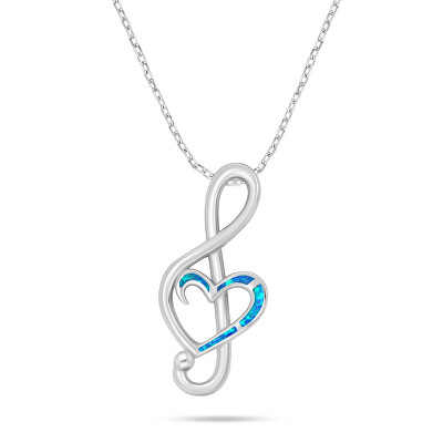 Brilio Silver - Stříbrný náhrdelník Houslový klíč se syntetickým opálem NCL164WB