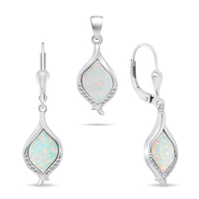 Brilio Silver - Set din argint cu opale și zirconii SET300W (cercei, pandantiv)