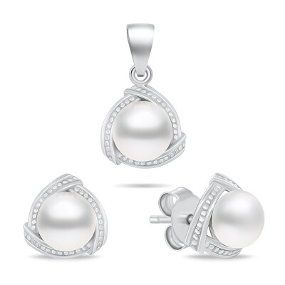 Brilio Silver - Stříbrný set šperků s pravými perlami SET268W (náušnice, přívěsek)