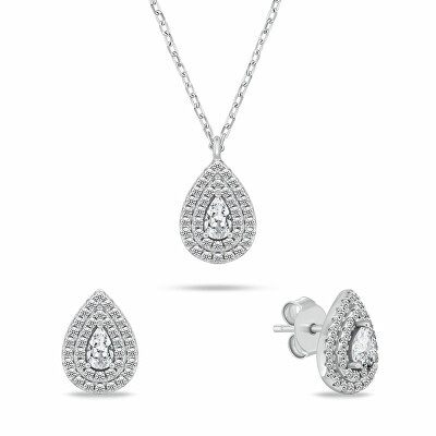Brilio Silver - Stříbrný set šperků se zirkony Tear Drop SET284W (náhrdelník, náušnice)