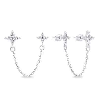 Brilio Silver - Stylové stříbrné náušnice s řetízkem EA717W