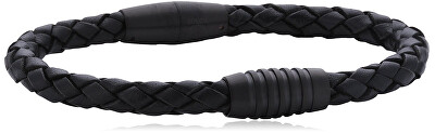 Boccia Titanium - Černý kožený propletený náramek 0347-0721