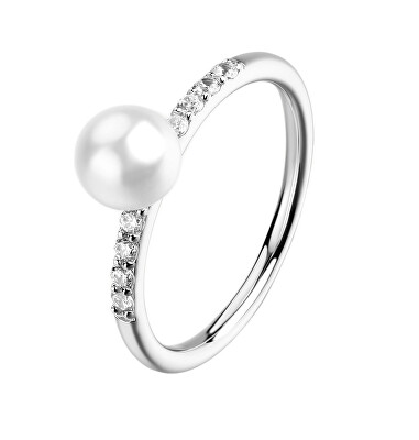Brosway - Elegantní stříbrný prsten se zirkony a perlou Fancy Infinite White FIW177