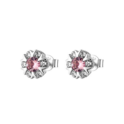 Brosway - Stříbrné náušnice Květina se zirkony Fancy Tender Pink FTP27