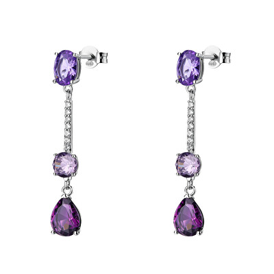 Brosway - Stříbrné visací náušnice s fialovými zirkony Freedom Magic Purple FMP133