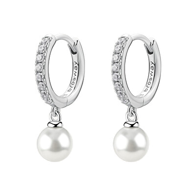 Brosway - Stříbrné kruhové náušnice se zirkony a perlou Infinite White Fancy FIW144