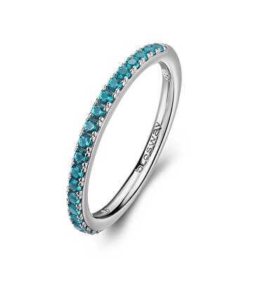 Brosway - Třpytivý stříbrný prsten Fancy Aqua Green FAG21