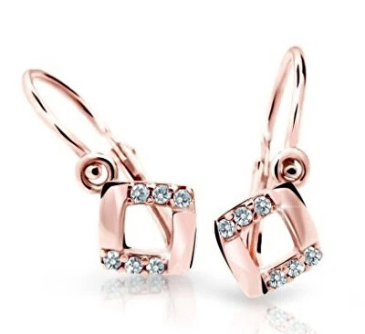 Cutie Diamonds - Čtvercové dětské náušnice z růžového zlata s diamanty C2268-10-10-X-4-D