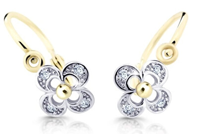 Cutie Diamonds - Dětské bicolor náušnice ze zlata Čtyřlístek s brilianty DC2200-10-00-X-1