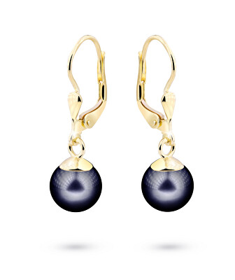 Cutie Jewellery - Luxusní náušnice ze žlutého zlata s pravými tmavými perlami Z3015-55-C5-X-1