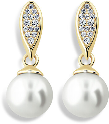 Cutie Jewellery - Luxusní náušnice ze žlutého zlata s pravými perlami a zirkony Z6412-3124-30-10-X-1