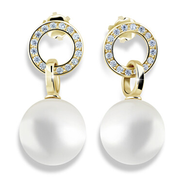 Cutie Jewellery - Půvabné perlové náušnice ze žlutého zlata se zirkony Z6411-3123-10-X-1