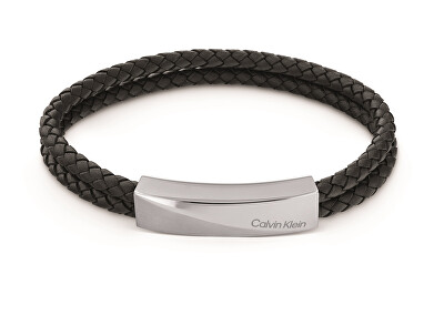 Calvin Klein - Dvojitý kožený náramek s ocelovou ozdobou Braided 35000097