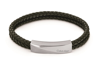 Calvin Klein - 2. JAKOST -  Dvojitý kožený náramek s ocelovou ozdobou Braided 35000099