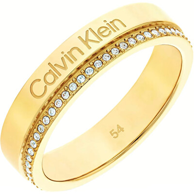 Calvin Klein - Pozlacený prsten s krystaly Minimal Linear 35000201