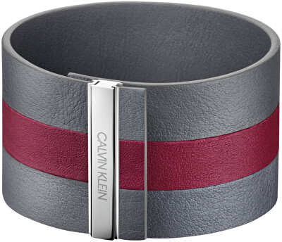 Calvin Klein - Šedočervený kožený náramek Rebel KJ9KAB09010