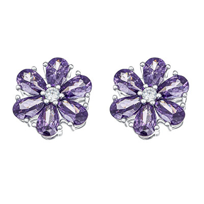 CRYSTalp - Kytičkové náušnice s fialovými krystaly Flower Kiss 42288.VIO.R